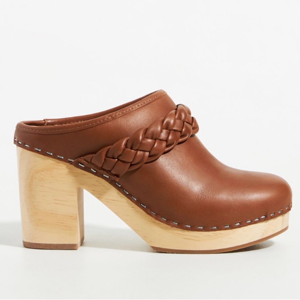 Brown Braided Leather Mules